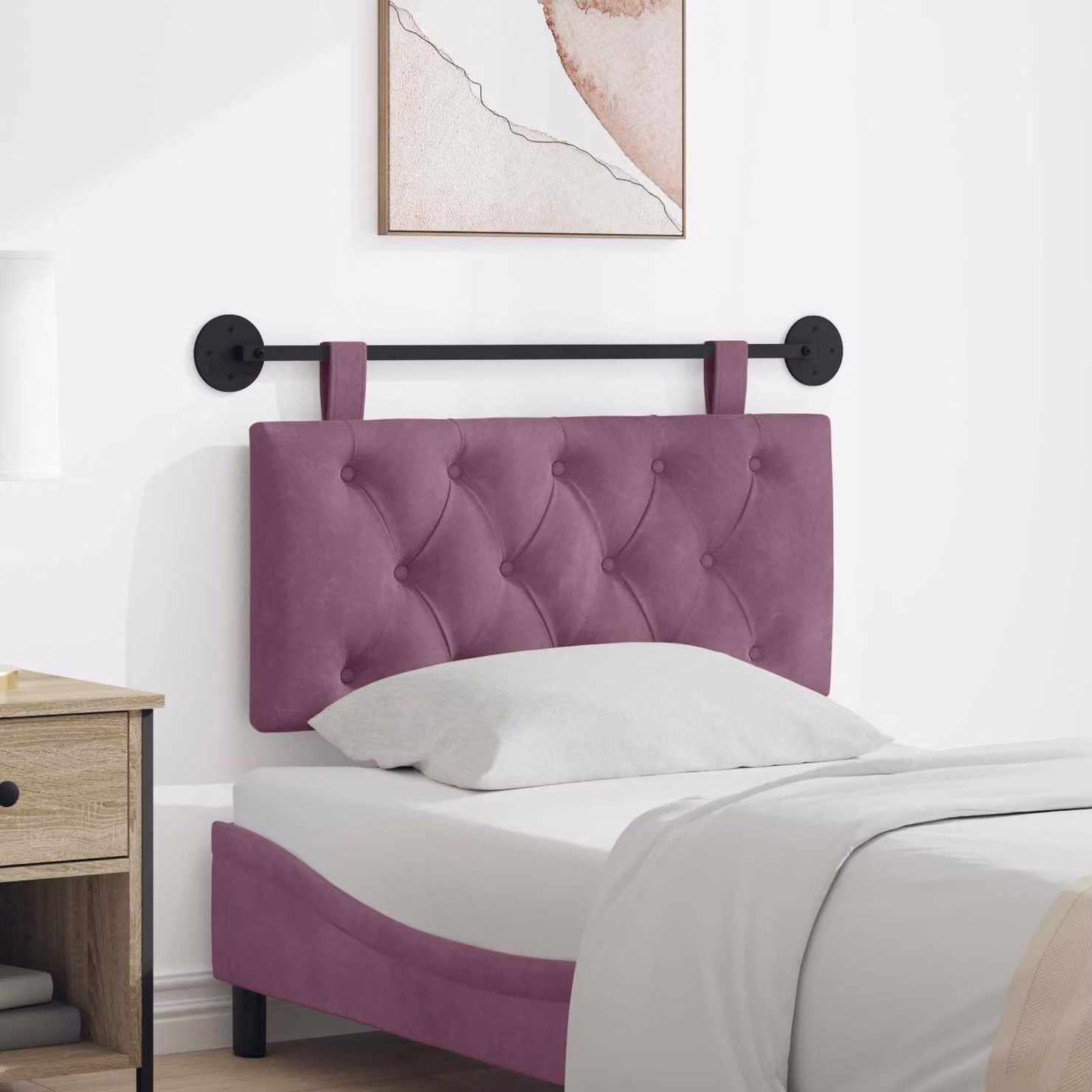 Testiera sospesa vidaXL in velluto viola con illuminazione integrata e pannello imbottito