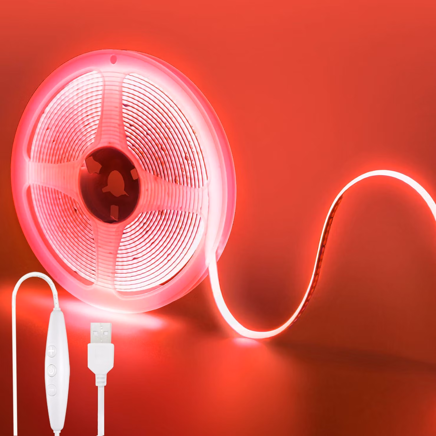 Striscia LED COB USB da 5V con interruttore dimmer, lunghezza 2 metri (6.56 piedi), colore rosso, 320 LED per metro