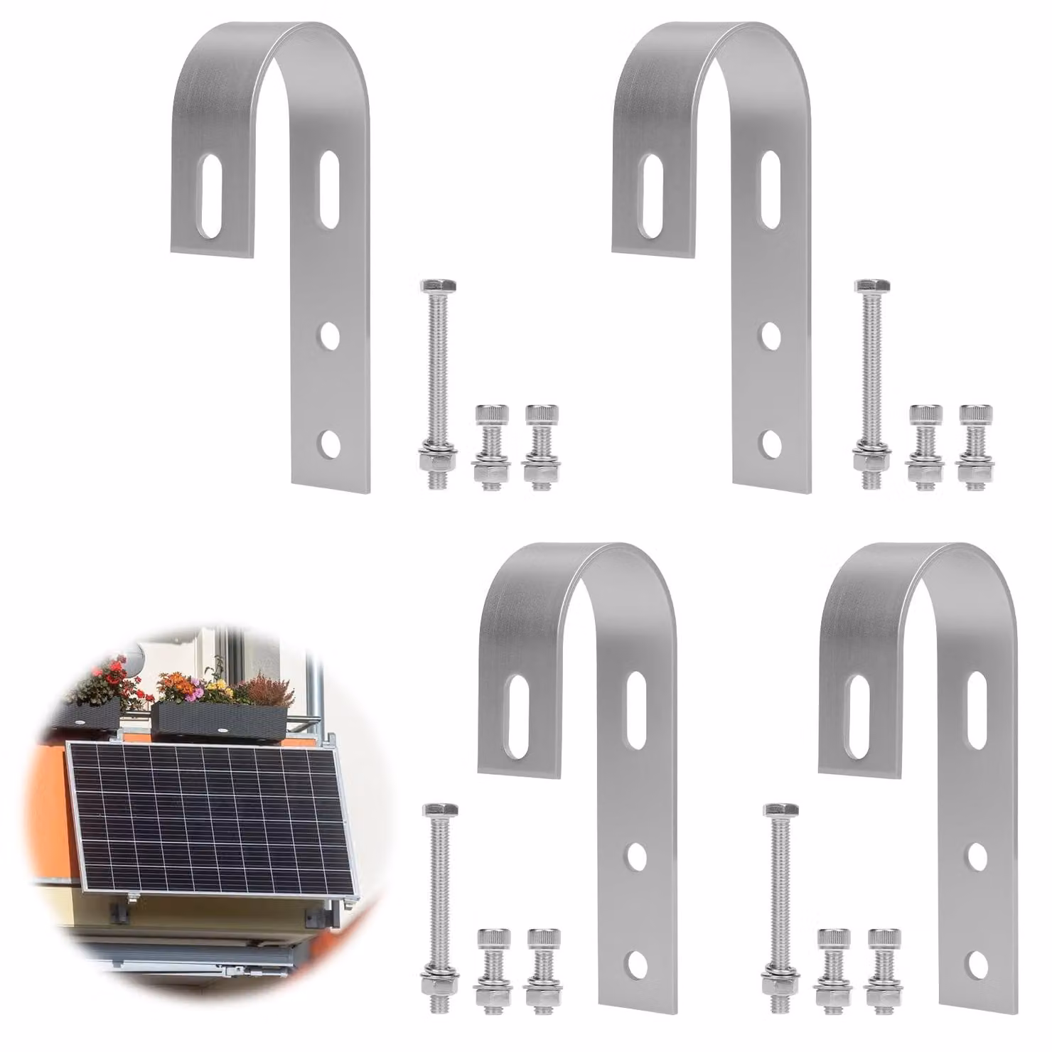 Set di 4 supporti per pannelli fotovoltaici, con gancio, in acciaio inossidabile, per balconi e tetti