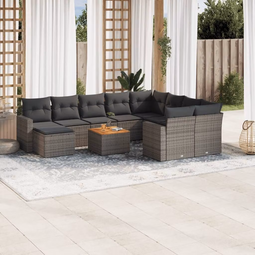 Maison Exclusive - Set Divani da Giardino 11 pz con Cuscini in Polyrattan Grigio