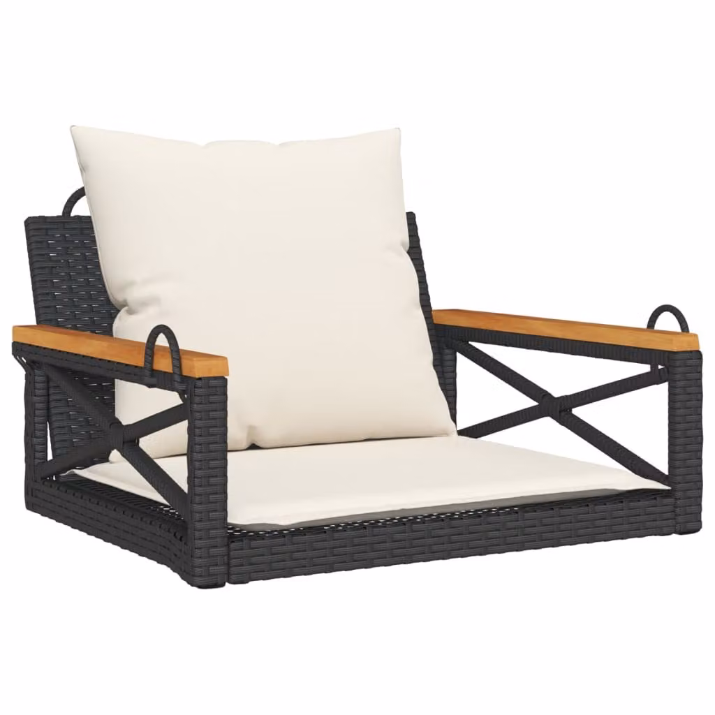 Panchina a Dondolo con Cuscini Nera 63x62x40 cm in Polyrattan