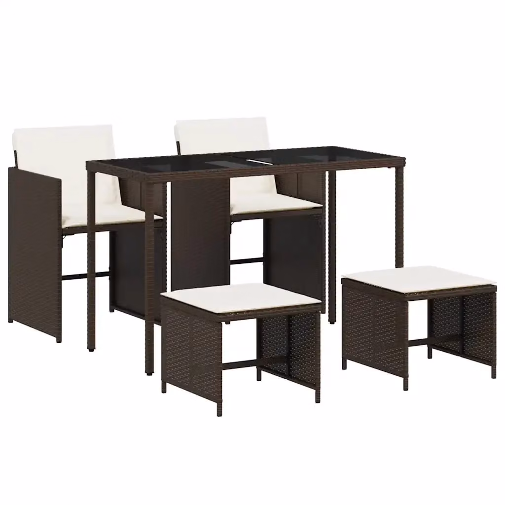 Set da Pranzo da Giardino 5 Pezzi vidaXL in Polyrattan Marrone e Bianco con Piano in Vetro – 2