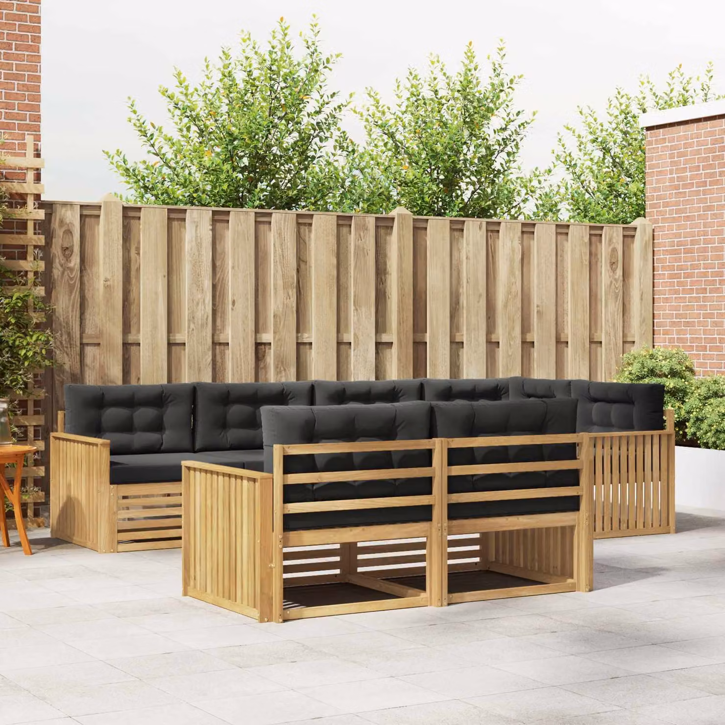 Set di divani da esterno vidaXL 7 pz in legno di acacia con cuscini bianchi e antracite
