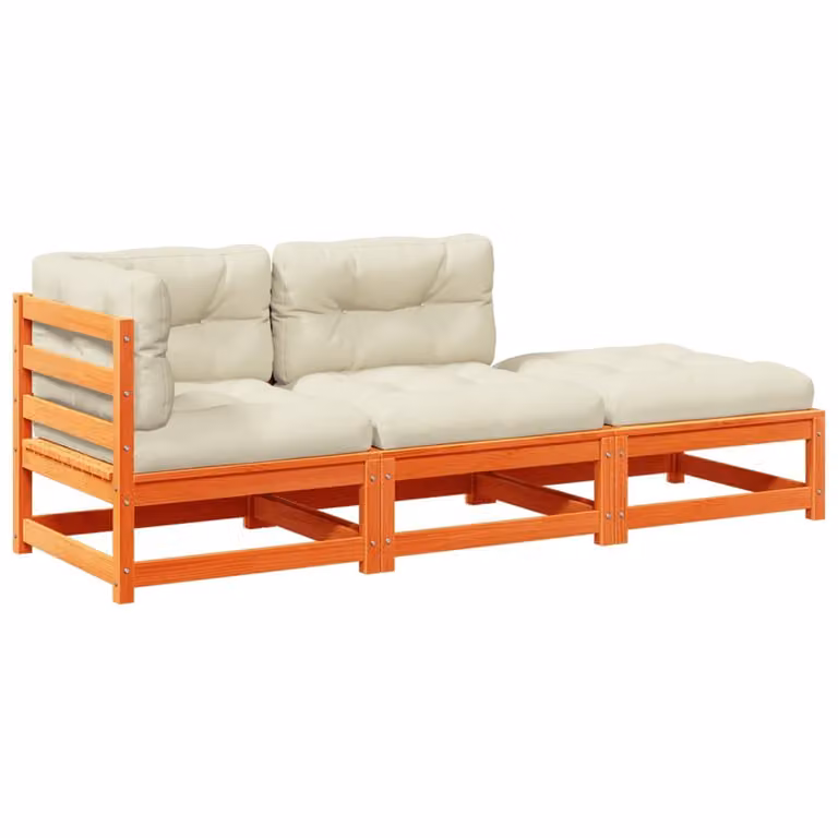 Maison Exclusive - Set Divani Giardino 3 pz con Cuscini Marrone Cera Massello Pino