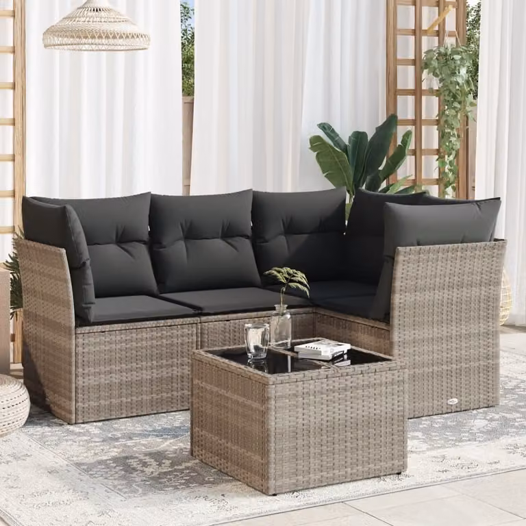 Maison Exclusive - Set Divano da Giardino 5pz con Cuscini Grigio Chiaro Polyrattan