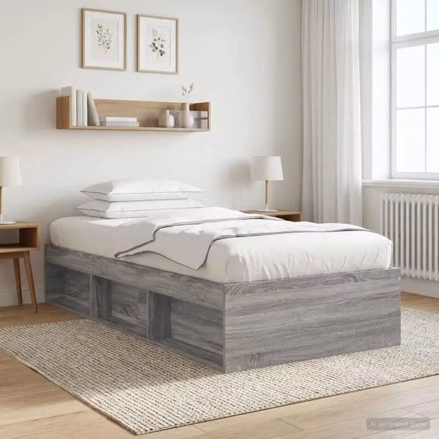 Letto con contenitore moderno vidaXL in legno ingegnerizzato grigio L 200 x P 80 x H 83 cm