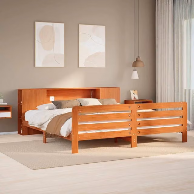 Giroletto senza Materasso Marrone Cera 200x200 cm Legno di Pino 3309892