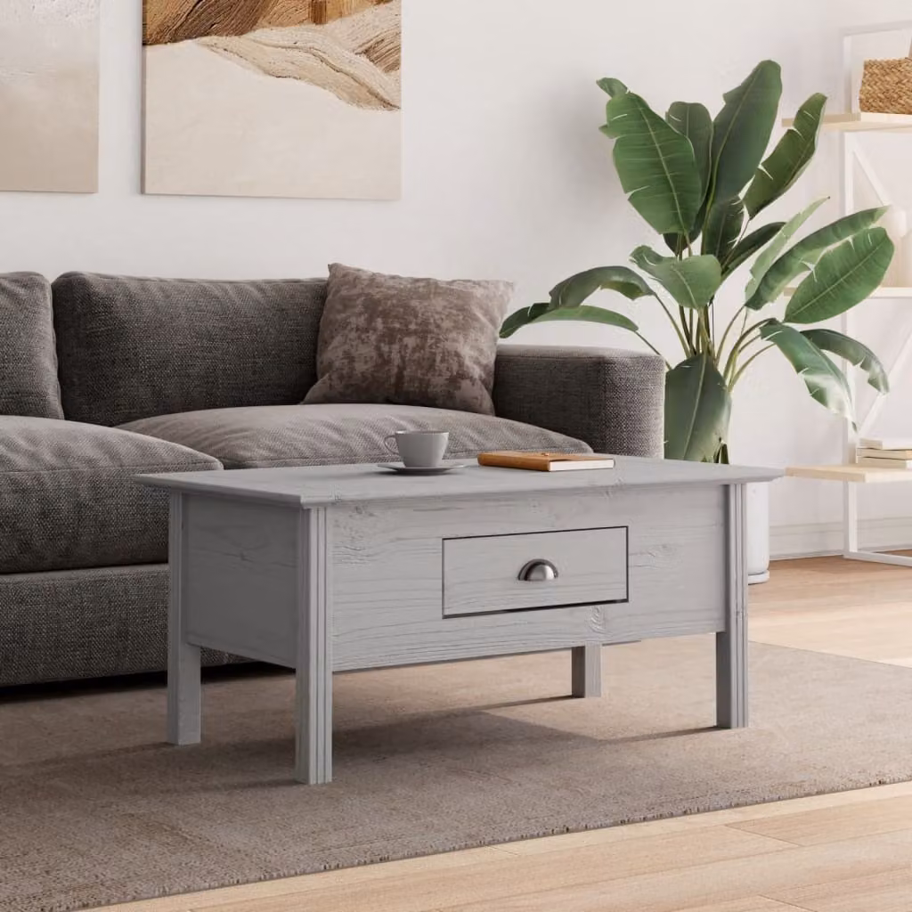 The Living Store Tavolino BODO Grey 100x55x45 cm in legno di pino massiccio