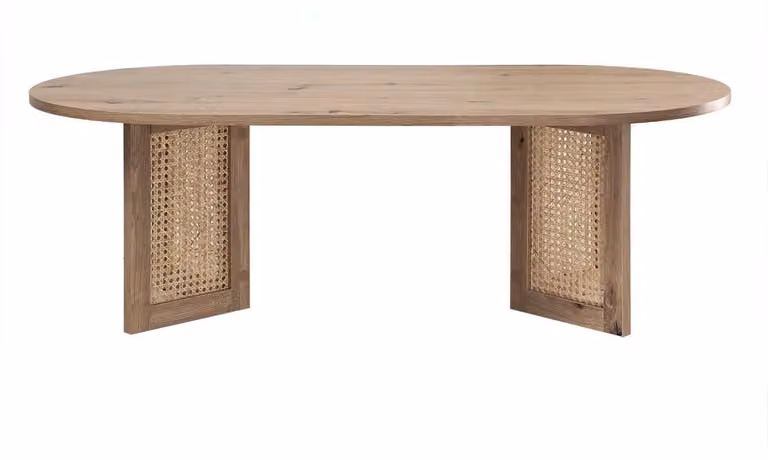 Calicosy - Tavolino basso con piano ovale e gambe in vero rattan L120 cm - TALIA
