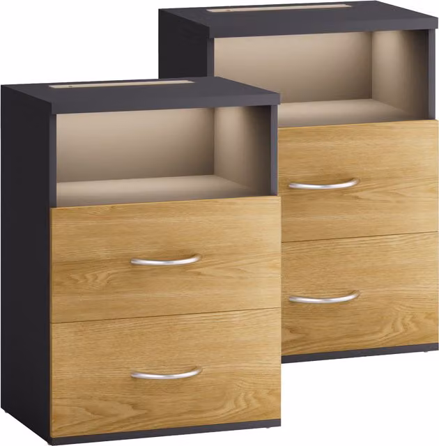Set di 2 comodini Jamie CASARIA in legno e MDF, colore marrone e grigio, L 55 cm x P 40 cm x H 28 cm con illuminazione integrata