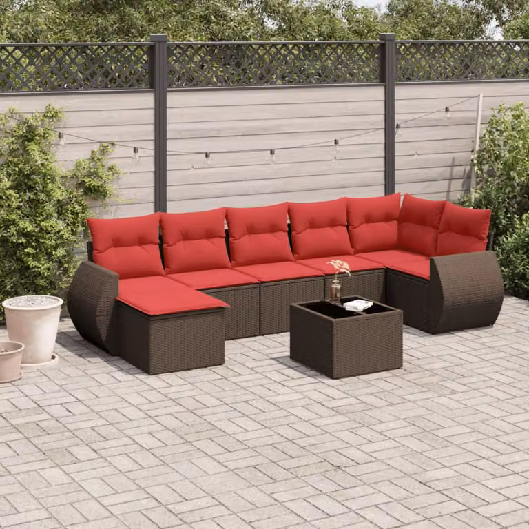 Set Divani da Giardino vidaXL 8 pz in Polyrattan Marrone con Cuscini e Tavolino