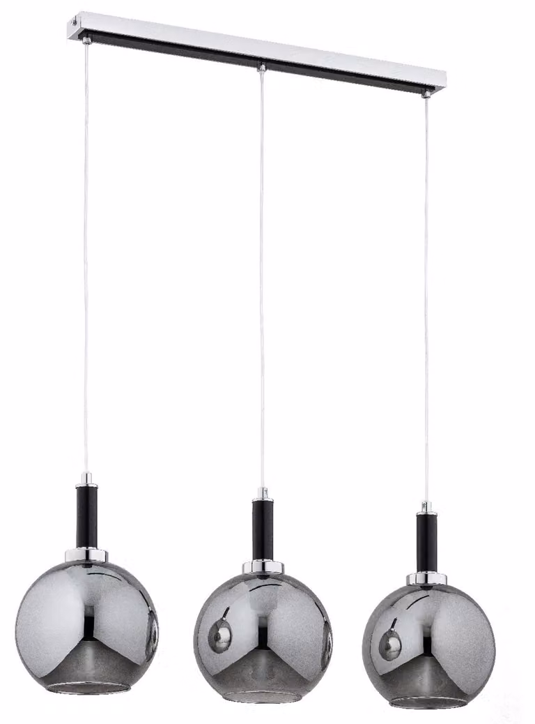 Lampada a sospensione HETTY cromata e nero fumé, 3xE27x15W, vetro, dimensioni: 90x25x8 cm, IP20, Alfa