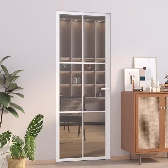 Porta Interna Moderna vidaXL in Alluminio e Vetro Trasparente, Bianca, L: 76 cm, H: 201,5 cm