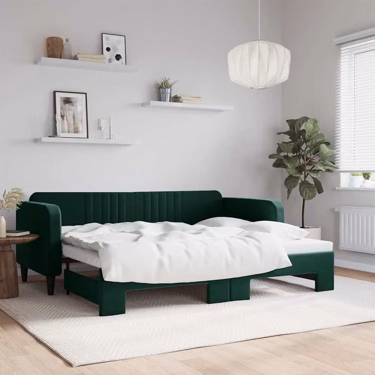 vidaXL Divano Letto con Letto Estraibile in Velluto Verde con Struttura in Legno e Metallo L/P/H: 223 x 100 x 75 cm