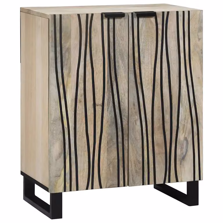Credenza vidaXL in legno di mango massello stile rustico, Bianco/Beige, L 60 x P 33,5 x H 75 cm