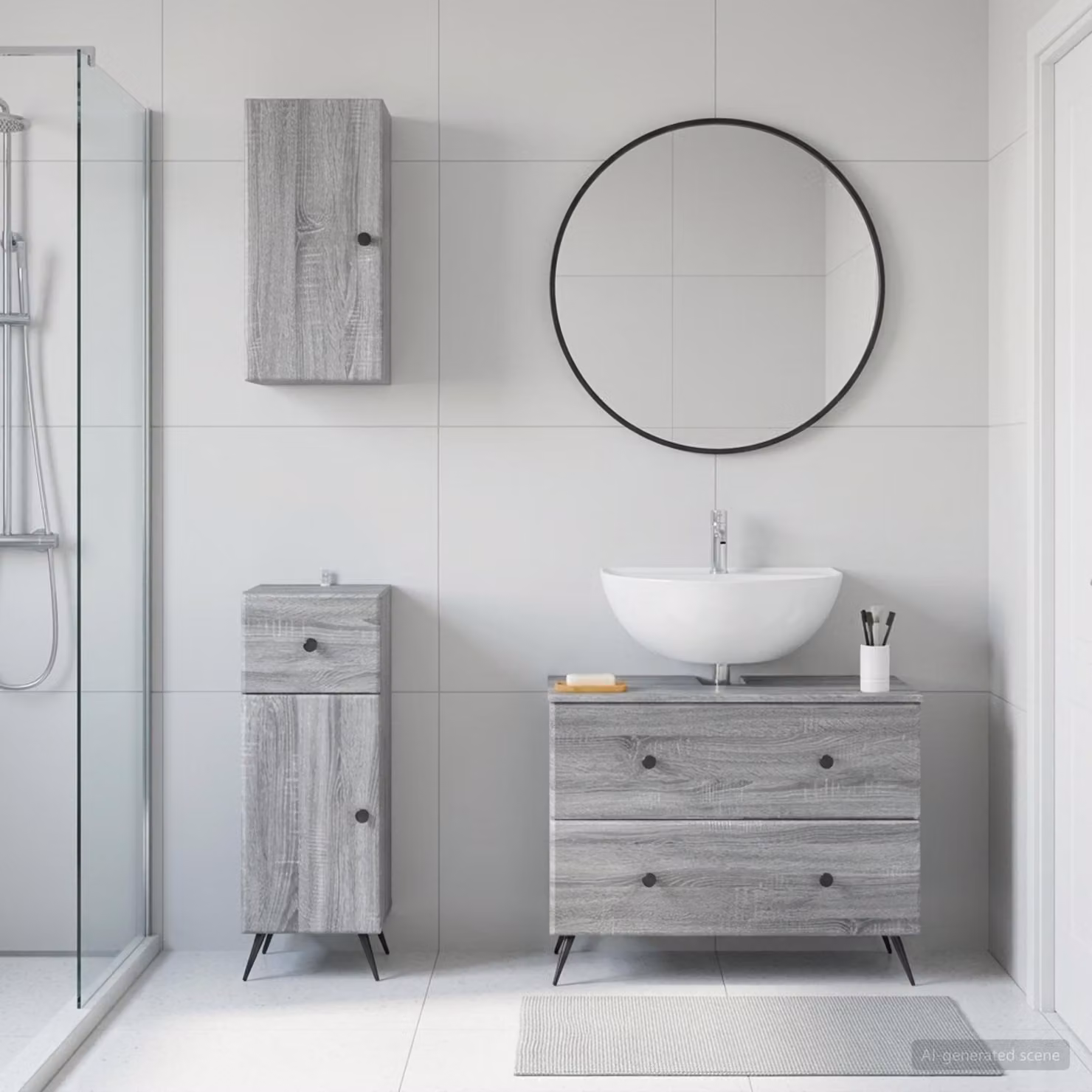 Set di armadietti da bagno 3 pezzi vidaXL BREDA Sonoma grigio con mobile lavabo, pensile e colonna laterale