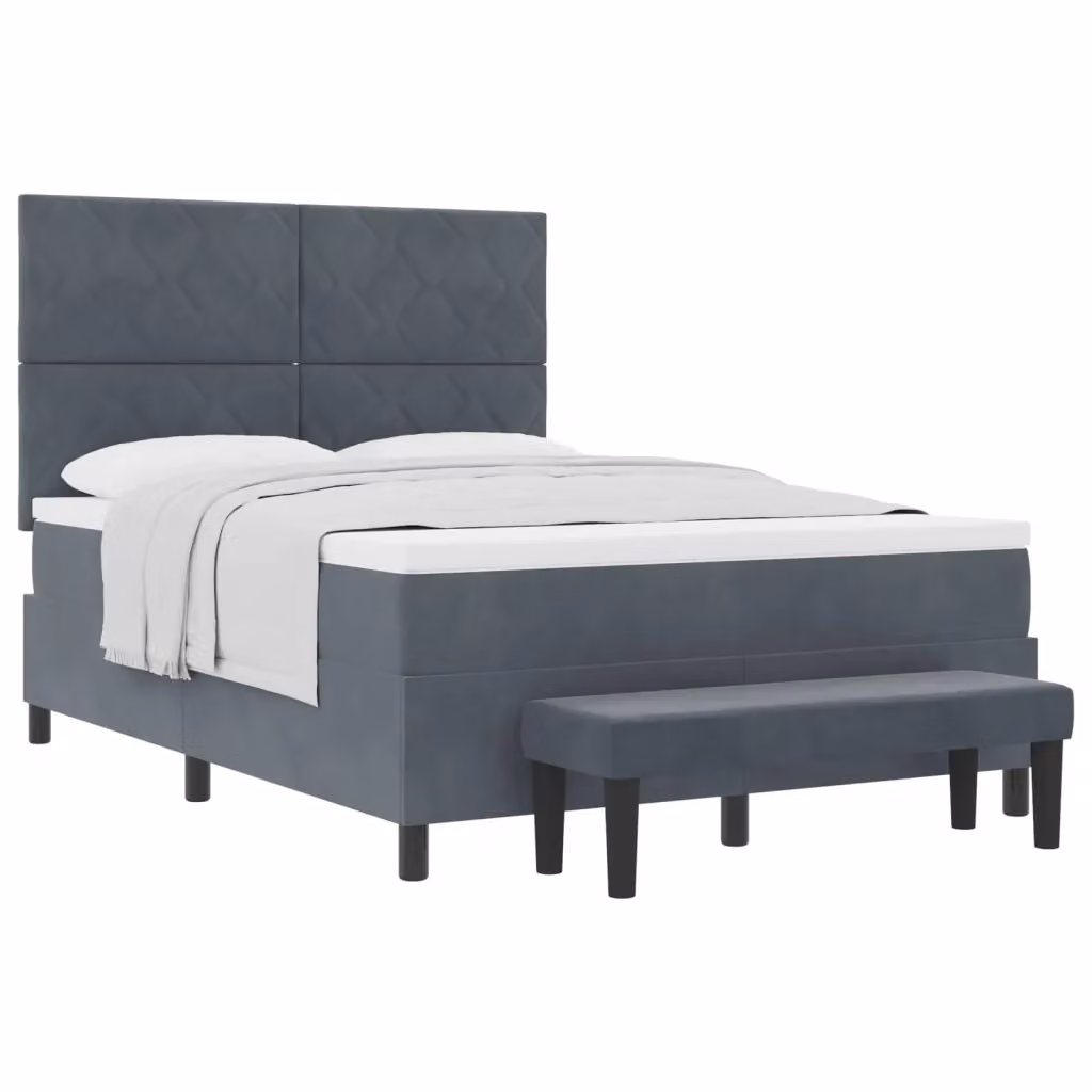 Letto matrimoniale moderno vidaXL in velluto grigio con testiera e struttura imbottita L/P: 160 x 200 cm – 2