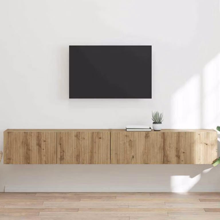 Set di 2 mobili TV da parete vidaXL in legno Rovere Artigianale, colore marrone, stile moderno per soggiorno