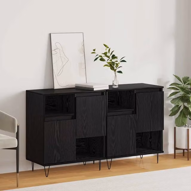 Set di 2 credenze buffet vidaXL in stile moderno, colore rovere e nero, L 60 cm x P 35 cm x H 70 cm – 1