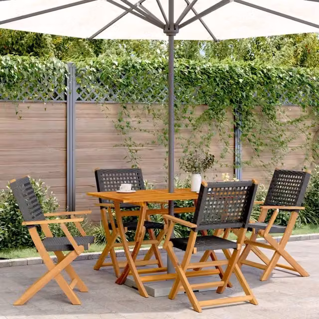 Sedie pieghevoli, 4 pezzi, in polyrattan nero e legno massello 3214556