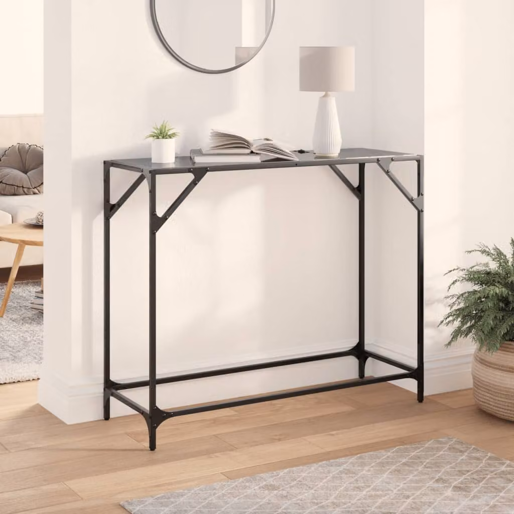 vidaXL Tavolino Consolle Moderno con Piano in Vetro Nero e Struttura in Metallo L: 98 cm, P: 35 cm, H: 81 cm