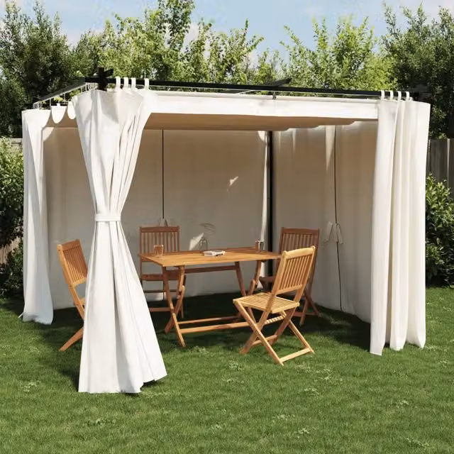 Gazebo con Tende Crema 3x3 m in Acciaio 4003917