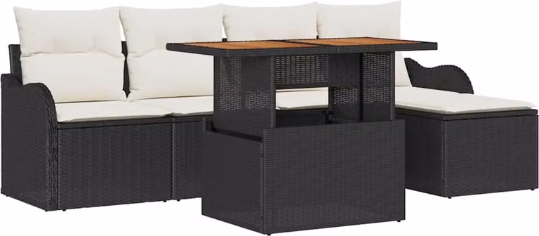Set Divano da Giardino con archiviazione 6 pcs Nero Poly Rattan