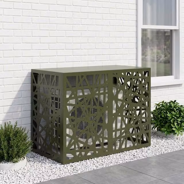 Copertura per condizionatore d'aria vidaXL in acciaio verde, L 100 x P 70 x H 50 cm