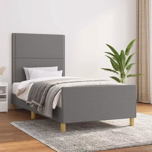 Struttura Letto Design Mania in Tessuto Grigio Scuro con Base in Legno L 90 x P 190 cm – 1