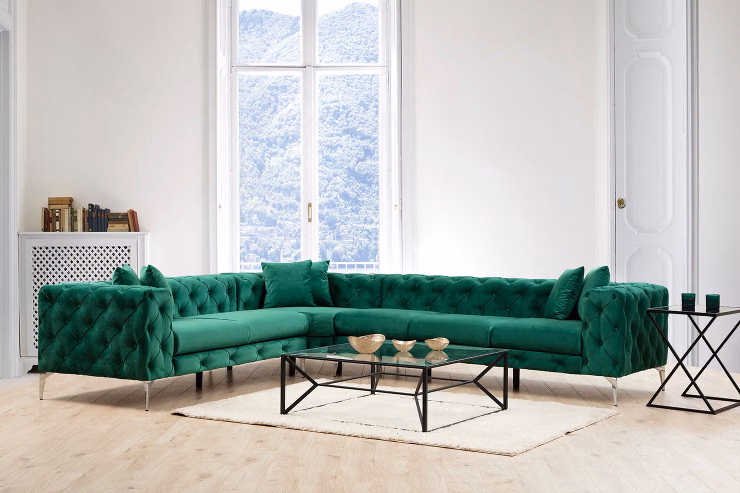 Hanah Home, Como Left - Green, divani angolari, verde, poliestere, 310 x 70 x 270 x cm
