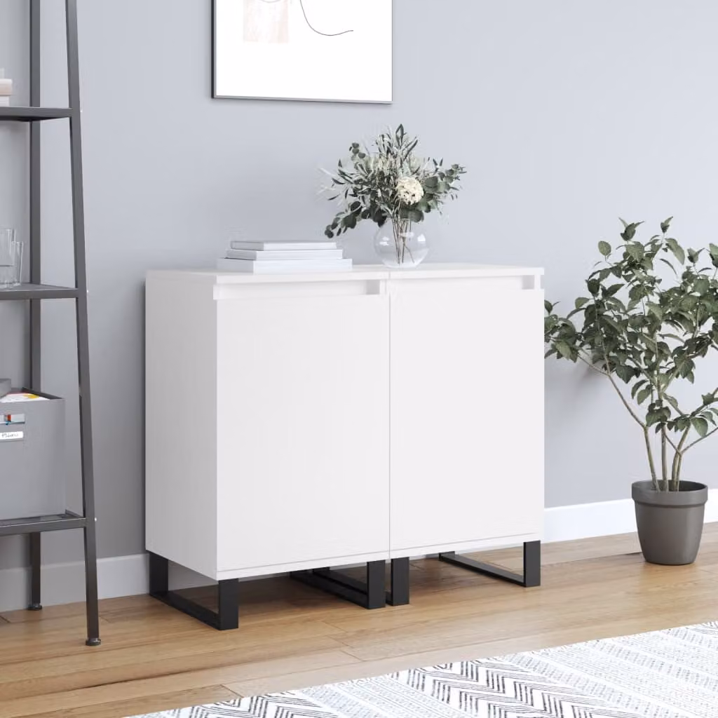 Set di 2 credenze moderne vidaXL in legno e metallo, colore bianco e nero, con ante a battente, L/P/H: 40 x 35 x 70 cm