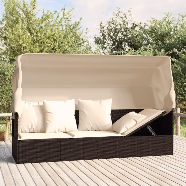 Letto prendisole - Lettino da esterno - Solarium - Poltrona relax - Divano da giorno - Polyrattan - Tetto regolabile - Cuscini confortevoli