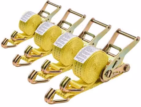 Set di 4 Cinghie di Fissaggio VEVOR con Doppio Gancio a J in Acciaio Smaltato Giallo, Larghezza: 38,1 mm, Lunghezza: 3 m, Resistenza alla Rottura: 3000 kg