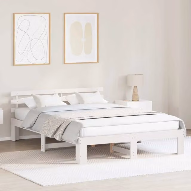 Struttura del letto in pino massello bianco vidaXL L/P/H: 160 x 200 x 66 cm