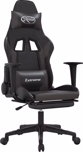 Sedia da Gaming e E-sports con Poggiapiedi e Massaggio, Rivestimento in Similpelle Nero e Grigio