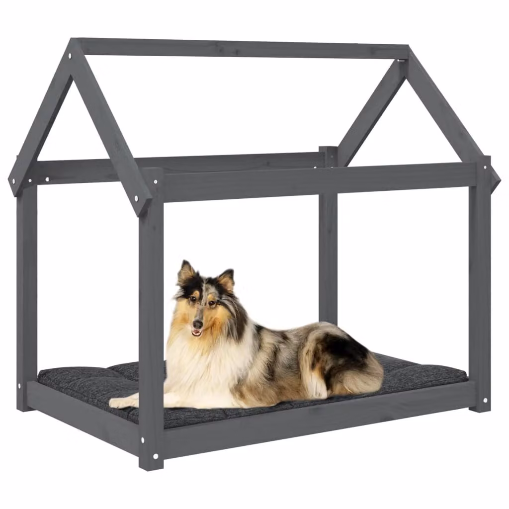 Cuccia per Cani Grigia 101x70x90 cm in Legno Massello di Pino