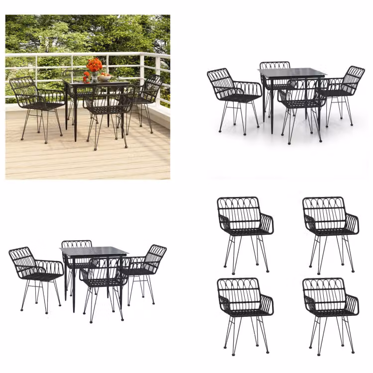 vidaXL Set da pranzo da giardino 5 pezzi in poly rattan nero - Set da pranzo da giardino - Set da pranzo da terrazza - Set da pranzo da esterno
