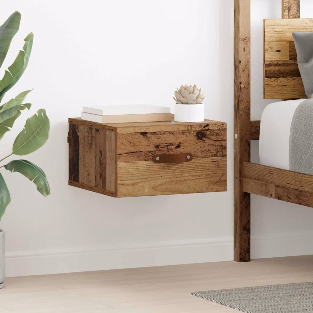 vidaXL Mobiletto da comodino a parete in legno vecchio marrone L/P/H: 35 x 35 x 20 cm
