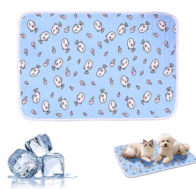 Tappetino refrigerante per cani e gatti, auto-raffreddante, in lattice, colore blu, motivo pesce, dimensioni 60x45 cm