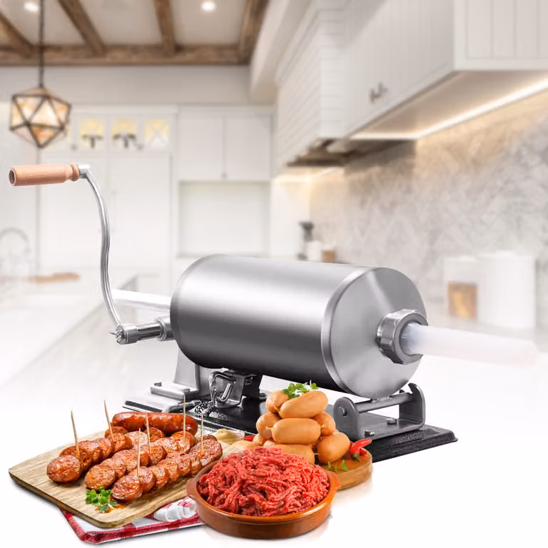 Macchina insaccatrice per salsicce Costway in acciaio inox e alluminio pressofuso, colore argento, capacità 4 kg con 4 tubi di riempimento