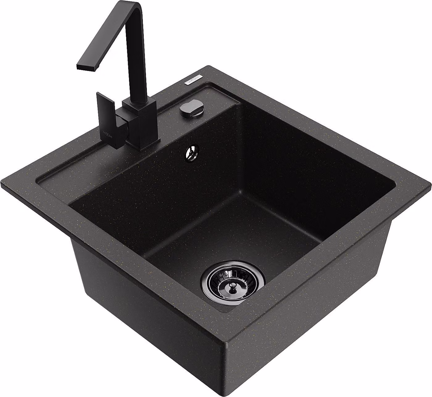 Mexen Vito lavello in granito 1-vasca con miscelatore da cucina Rita, nero/oro metallico - 6503-75-670300-70-B