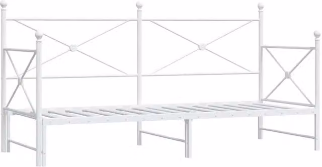 Divano letto singolo estraibile in metallo bianco con struttura rigida e doghe fisse L: 197 cm, P: 107 cm, H: 80,5 cm