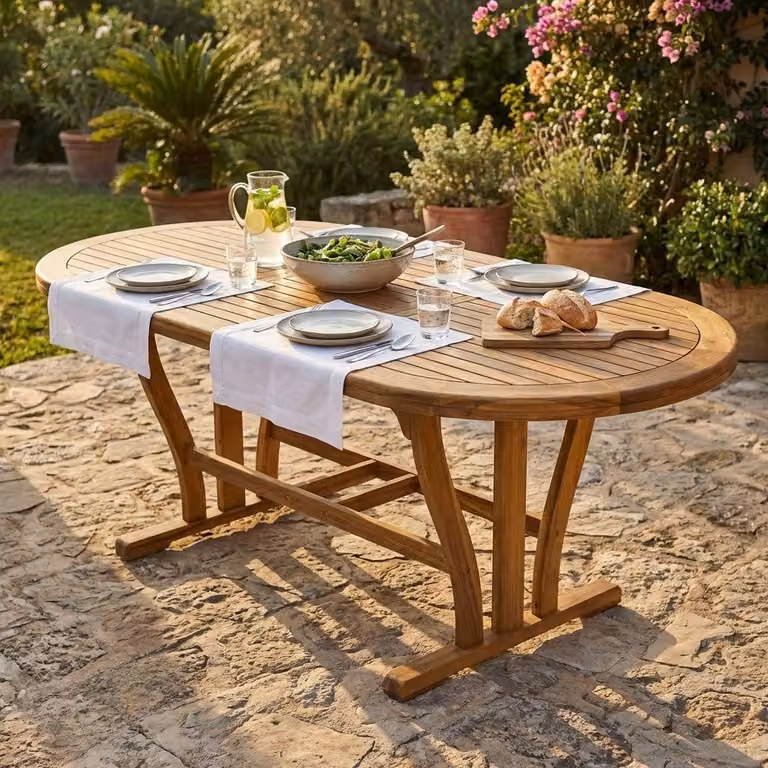 Milani Home - tavolo da giardino ovale allungabile, legno di acacia, 8 posti, marrone, piano 150/200 x 90 cm
