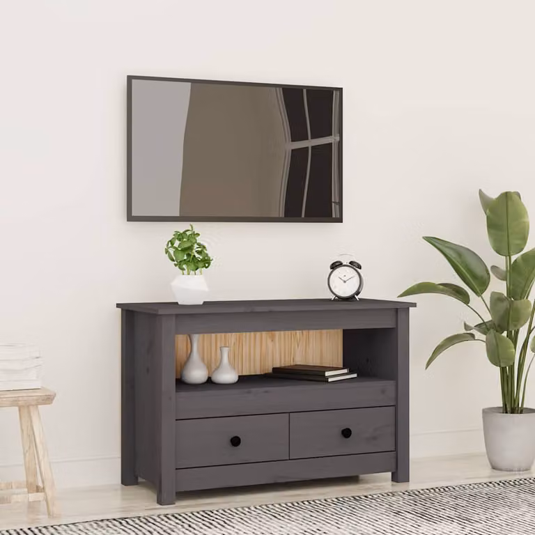 vidaXL Mobile Porta TV Grigio in Legno di Pino e Metallo con Stile Rustico L: 79 cm, P: 35 cm, H: 52 cm