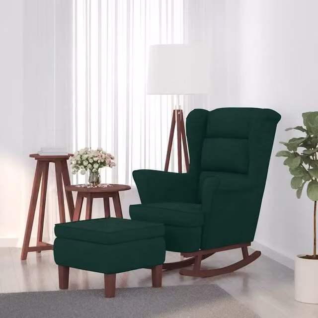 Sedia a dondolo relax con schienale alto in velluto verde e pouf incluso vidaXL – 1