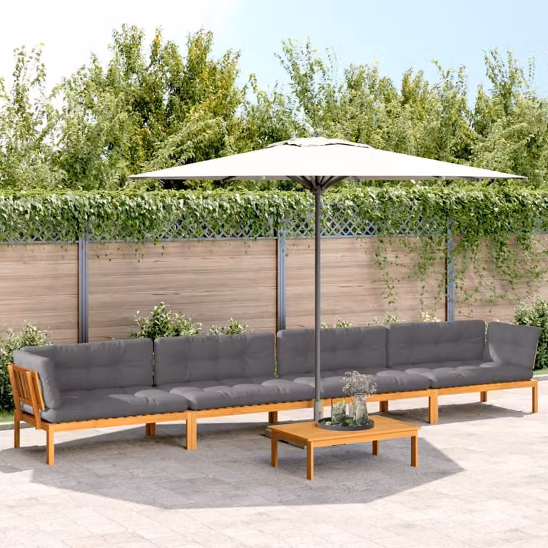vidaXL Set Divano da Giardino a L in Legno di Acacia con Cuscini, Marrone e Grigio