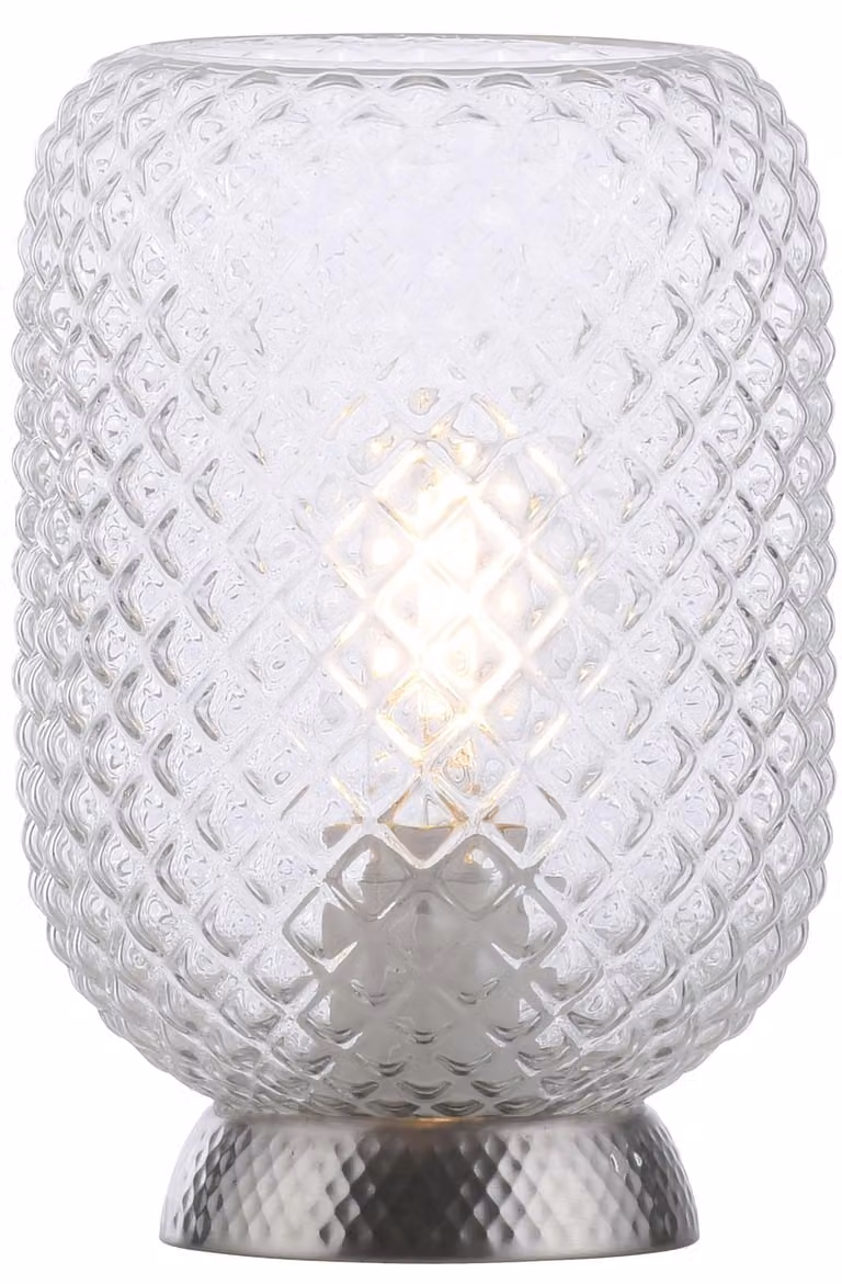 Lampada da tavolo, nera, vetro rigato trasparente, H 22,5 cm