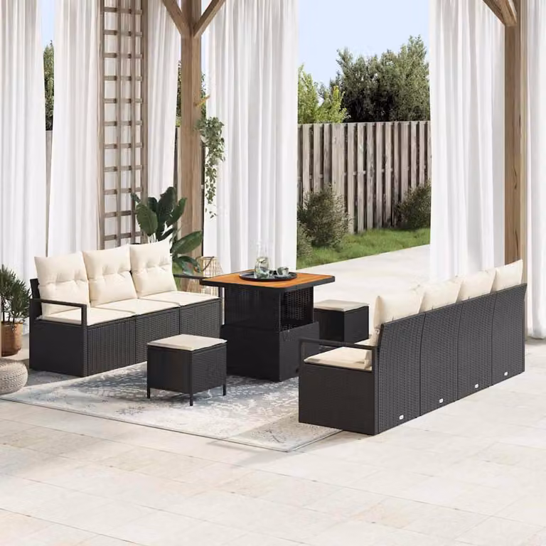 Maison Exclusive - Set da giardino composto da 10 pezzi, divano in rattan sintetico nero