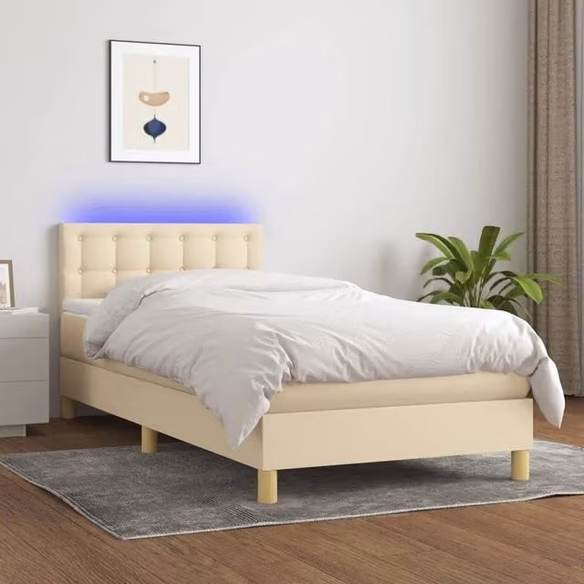 Letto a Molle con Materasso e LED-Struttura Letto con Materasso Crema 90x190 cm in Tessuto 526257