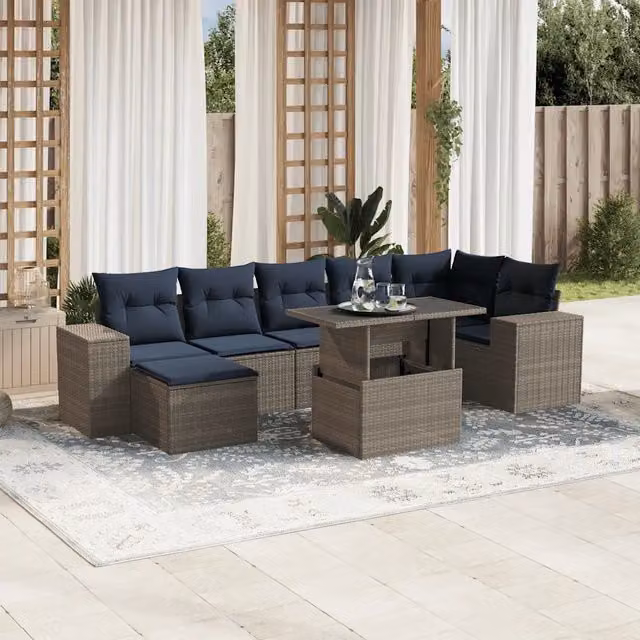 Set Divani da Giardino 8 pz con Cuscini Grigio in Polyrattan 3269321